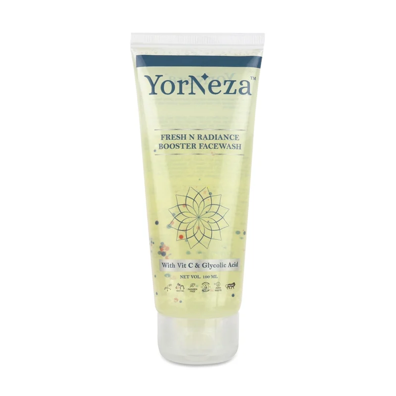 YORNEZA Fresh N Radiance Booster Face Wash with 2% Vitamin C + 4% Glycolic acid For Glowing & Brightening Skin | Remove Dark Spots, Acne & Sun Tan | All Skin Types | Women & Men | 100ml