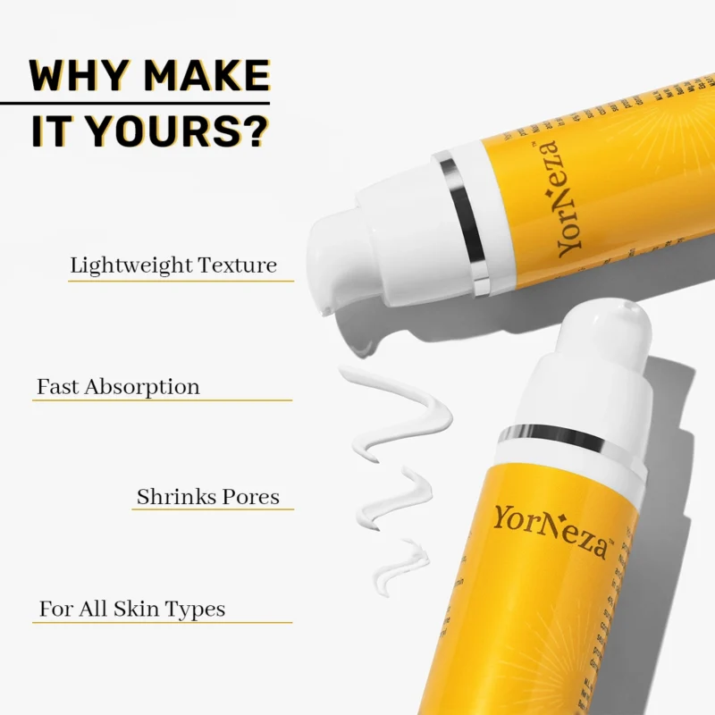 YORNEZA Protect + Repair Sunscreen SPF 50 PA+++ with 4% Niacinamide and Vitamin E, UVA/UVB Protection | Blue light protection | Reduces Tan and Super Bright Sunscreen | No White Cast, Non-Greasy Formula | All Skin Types (oily, Dry, Acne-prone Skin) | Men & Women | 50 ml